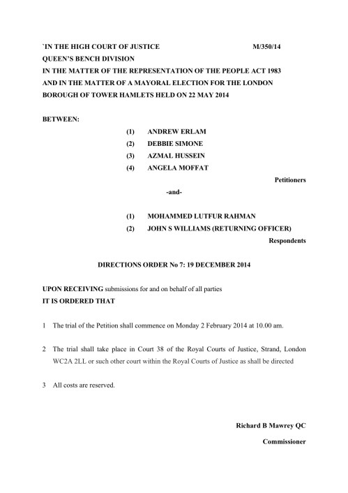 Judge Richard Mawrey ruling on Tower Hamlets